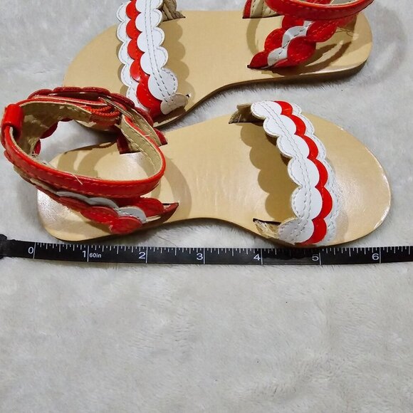 Janie & Jack Scalloped Sandals ✦ Red & White Faux Leather Summer ✦ Girls Sz 10 - Picture 5 of 11